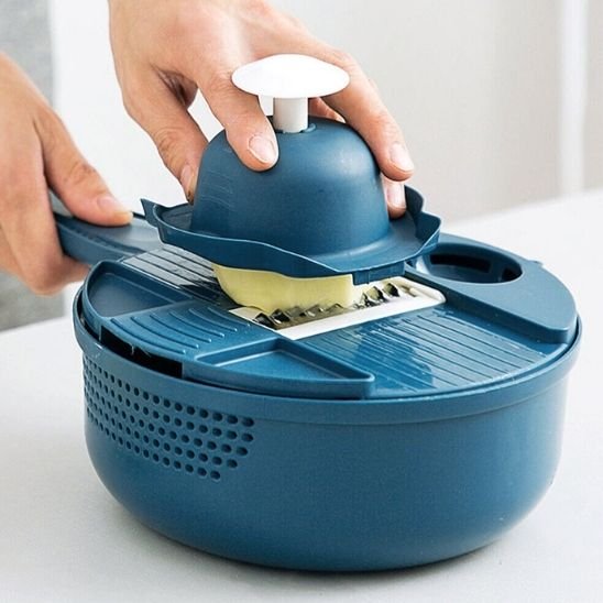 Coupe-légumes multifonction système à pression avec lames interchangeables