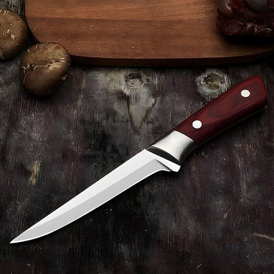 Couteau de cuisine à désosser professionnel 15cm manche bois rouge