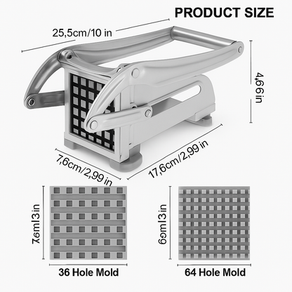Dimensions du coupe-frites avec grilles 36 et 64 trous