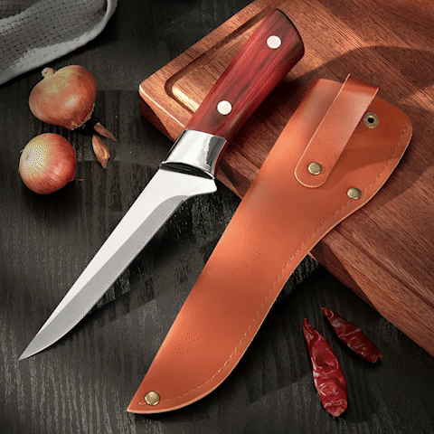 Couteau de cuisine à désosser professionnel chef désossant viande rouge brun